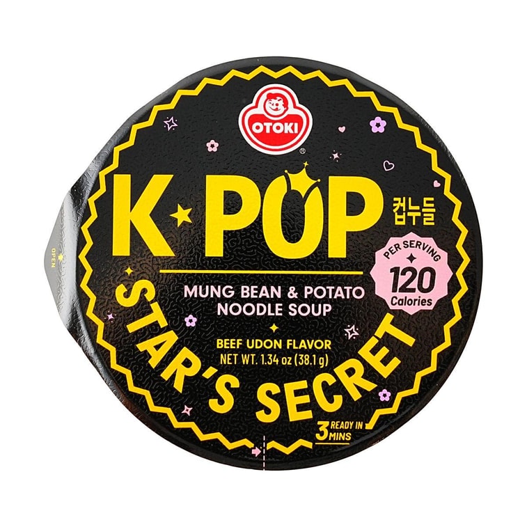 K-POP Star's Secret Cup Noodles , Beef Udon Flavor , 1.33 oz 【 Low-Calorie 】【Non-Fried Mung Bean & Potato Noodle Soup 】 8