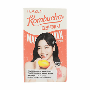 TEAZEN 콤부차 망고 구아바 1.76oz (10 스틱) 상큼한 프로바이오틱스 차 음료