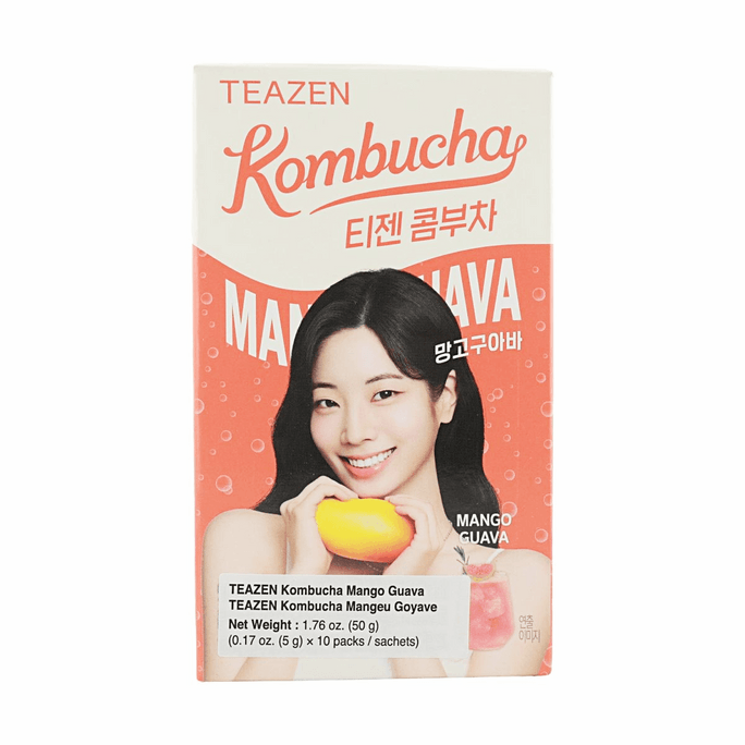 TEAZEN 콤부차 망고 구아바 1.76oz (10 스틱) 상큼한 프로바이오틱스 차 음료