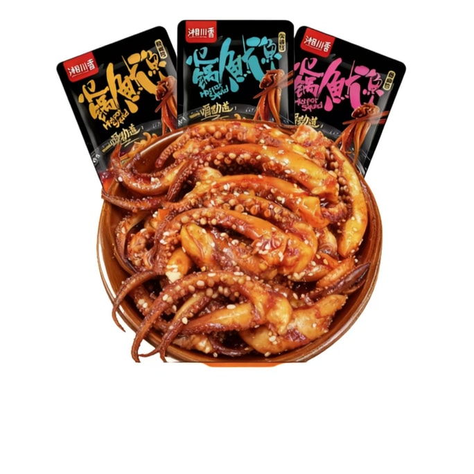  湘川香 火锅鱿鱼 香辣鱿鱼丝 零食铁板鱿鱼须即食 混合口味 烧烤味火锅味 香辣味各3包约90克