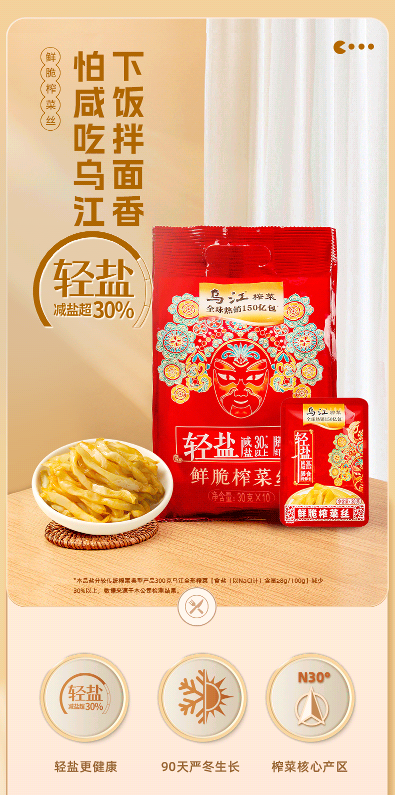 【中國直郵】 烏江 榨菜絲下飯菜鹹菜醬菜涪陵榨菜即食微辣清淡鮮脆口味隨機發 2*30克