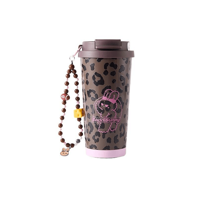 Leikebo deep brown leopard print coffee cup stainless steel vacuum cup fashion drinking cup 500ml