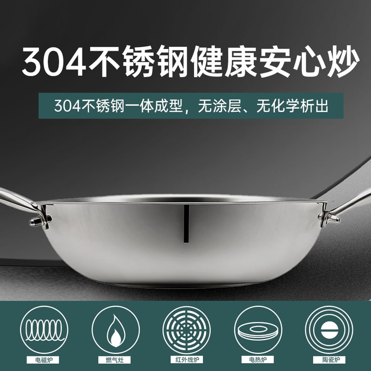 WANGYUANJI [Bonne casserole, pas délicate ⭐ Qualité équivalente, prix inférieur] Sous-marque JISHENG Wok en acier inoxydable de 28 cm, antiadhésif physique, acier inoxydable 304, texture nid d'abeille, couvercle autoportant, wok universel pour plusieurs cuisinières 3