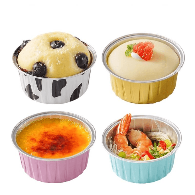 Air fryer special tin foil bowl, reusable baking mold, equipped with lid, spoon, mixed color 20 pieces * 1 piece