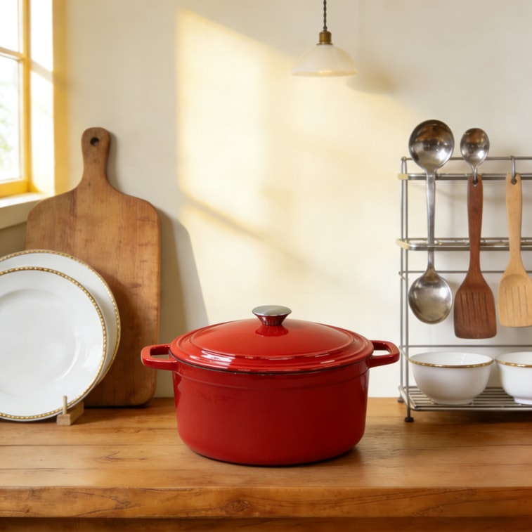 美国 西纳蒙 铸铁珐琅锅26cm (5.5QT) 经典红 家用多功能炖盅焖烧煮炖煲锅 天然微压 细煮慢炖 不挑炉灶 8