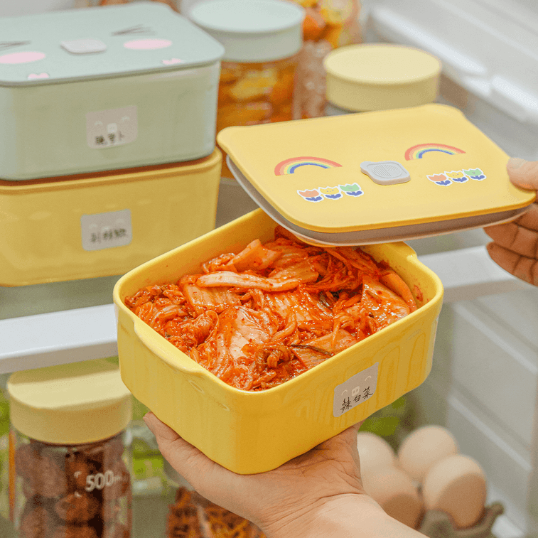Lunch Box Multifunctional Ceramic Food Box with Lid Yellow 5
