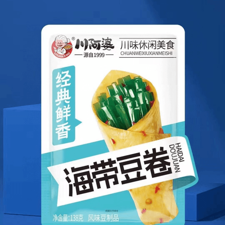 【中国直邮】 川阿婆 金针菇豆卷夹心豆皮卷办公室解馋豆制品小零食休闲食品小吃 海带豆卷 138g*1袋(共7包) 3