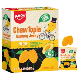 中國阿麥斯芒果軟糖乾咀嚼軟糖-素食耐嚼水果零食味道像真正的芒果乾8.47盎司