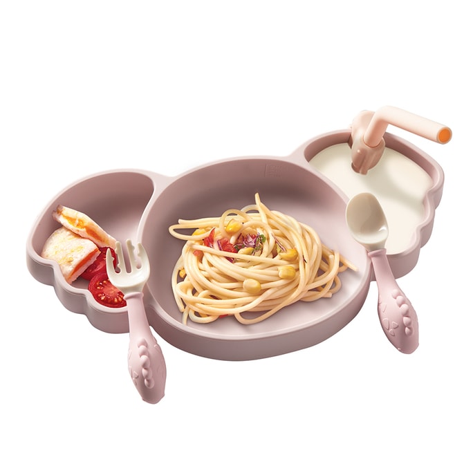100% Silicone Plates for Baby Utensils Set for Toddlers 1-3 Including Plate Strawand One Spoon One Fork