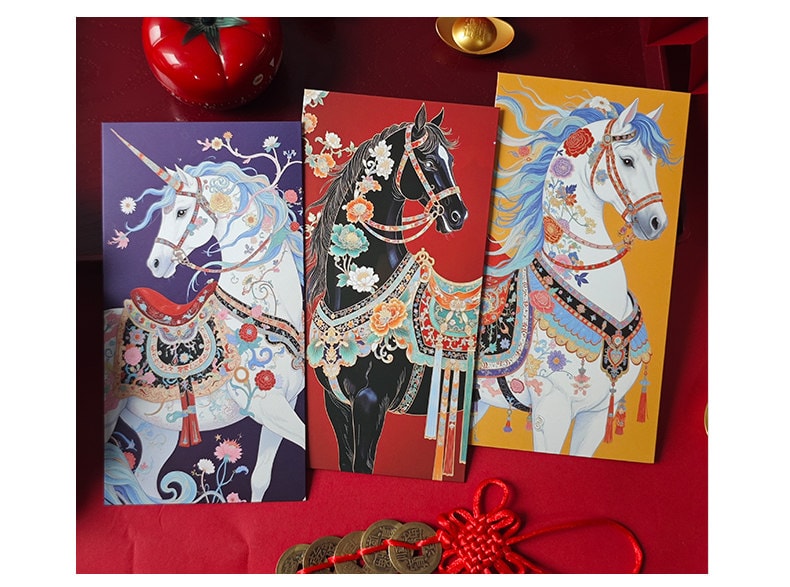 2026 Bingwu Horse Year: 6-pc Tactile Red Envelope