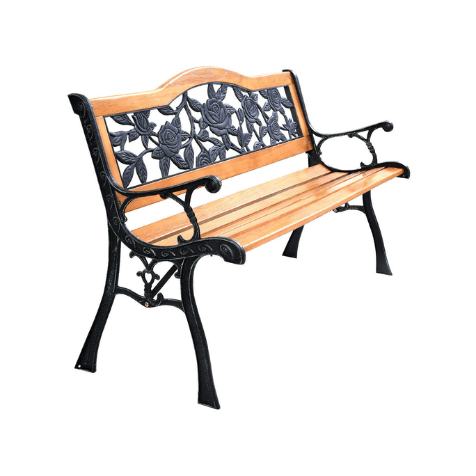 49.5  Garden Bench Chair Outdoor Wooden Loveseat with Iron Armrest