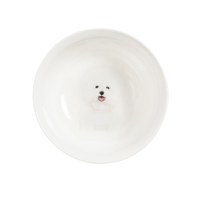 Petorama陶瓷宠物肖像印花圆形碗-比熊