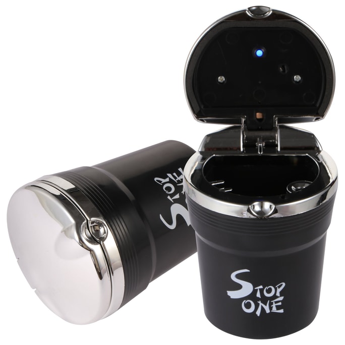 STOP ONE CA-511 帶蓋和LED的便攜式汽車煙灰缸 由阻燃聚丙烯製成 耐高溫 適用於汽車 室內或室外 黑色