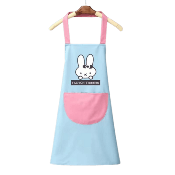 Fashionable household waterproof and oil proof cooking apron pudding rabbit blue 1 piece