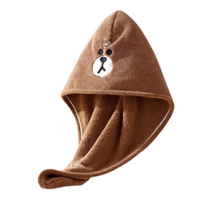 【中國直郵】 日本 LINE FRIENDS 幹髮帽女包頭巾毛巾超強吸水加厚速乾擦 棕色 1個