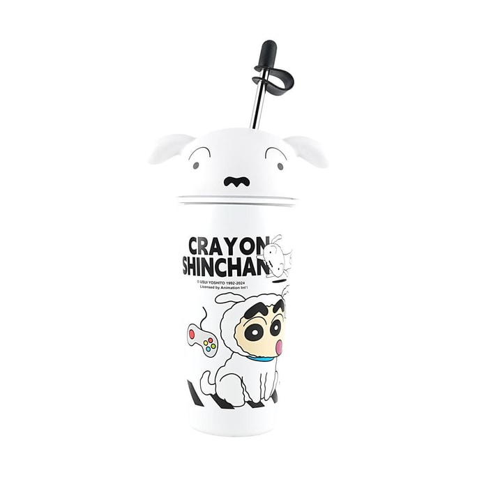 Co-branded with Crayon Shinchan, Straw Cup Ice Cup Large Capacity Insulated Cup, Dumbfounded Little White, 20.29 fl oz 