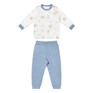 Nest Designs Kids/Baby Two-Piece Long Sleeve PJ Set (Bamboo Jersey) - Pastel Waves 9-10Y