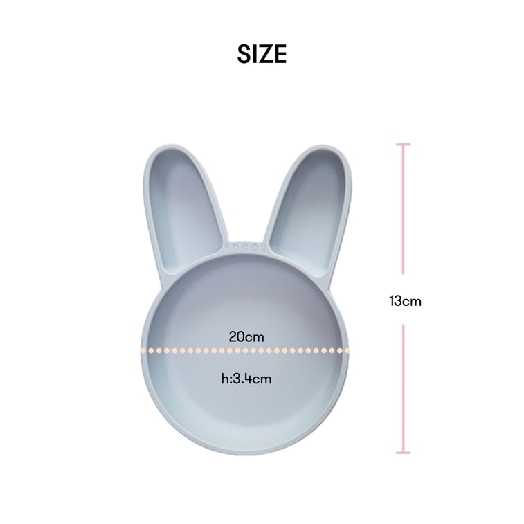 아기 실리콘 접시 먹이기 접시, 토끼 바닐라 블루 12.0인치 x 7.9인치 x 1.3인치 6