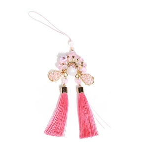 Handcrafted Natural Crystal Phone Charm – Exquisite Opera Mask Design With Tassels