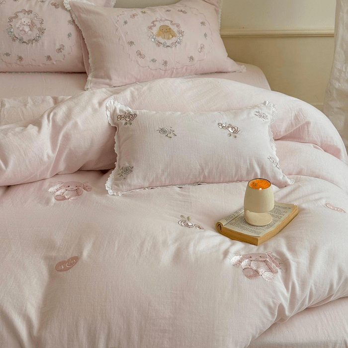 Cottagecore Bunny Bedding Set Pink-Double