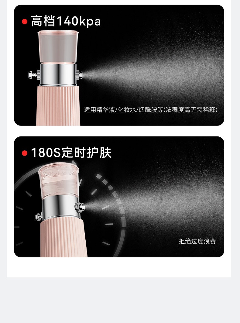 【中國直郵】 歐泉琳 高壓注氧儀奈米噴霧補水儀美容儀器精華導入儀蒸臉部家用水光儀器 粉紅色 1份