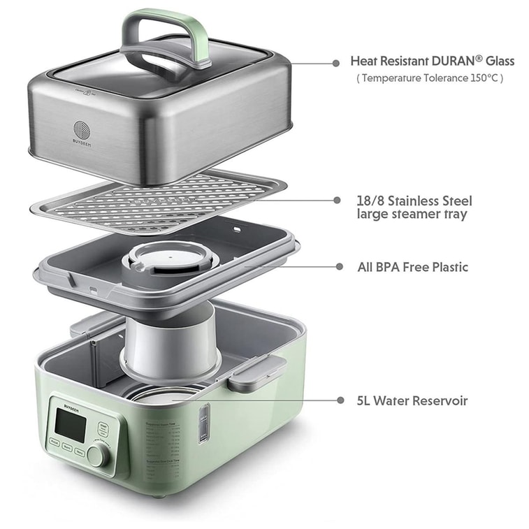 【$40 off with coupon】Electric Food Steamer Light Green 5.3QT/5L Stew Pots Not Included Multi - functional 6