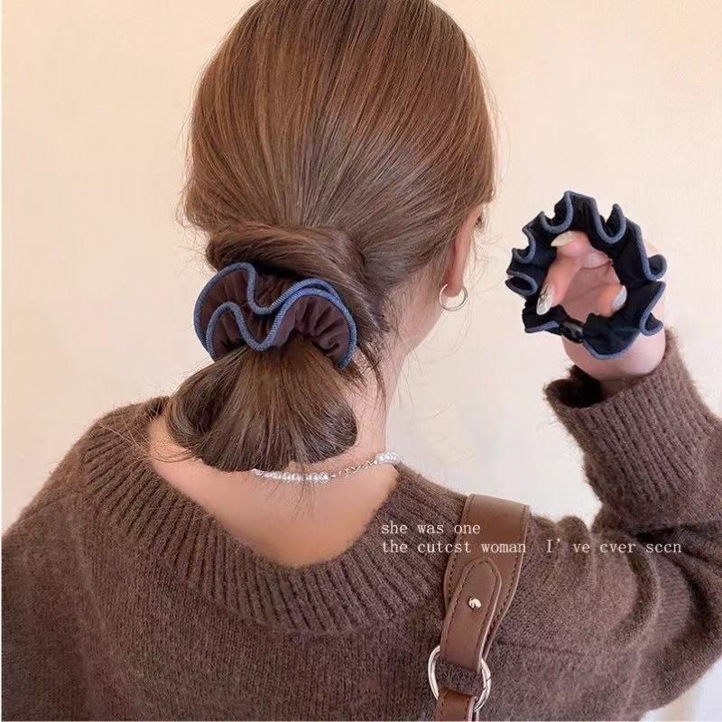 甄选好物 韩版莫兰迪色木耳边高弹力小肠面膜发圈耐用丸子头马尾发绳发饰 2个装