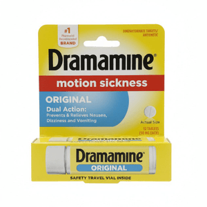美国 普尔伊斯特伊格伊 克奥恩斯尤姆伊尔 赫伊亚勒思克亚尔伊 Dramamine Original 晕车片 50毫克 12片 茶苯海明双效防治晕车晕船晕机 OTC