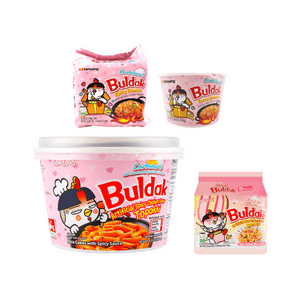 Korean Buldak Carbonara Stir-Fried Buldak Ramen Carbonara Hot Chicken Flavor, Carbonara Topokki, 4 Combination, 57.64 oz