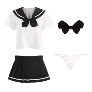 Sexy and Fun Underwear Fun Uniform Temptation Student JK Cute Style Set Black+Socks One Size fits All