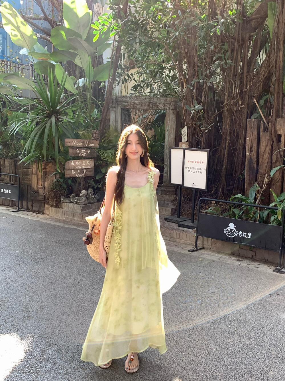 【加拿大直郵】 加拿大 SCENARIO 花園微光輕透長裙 S-M碼 綠色 淺綠色 S