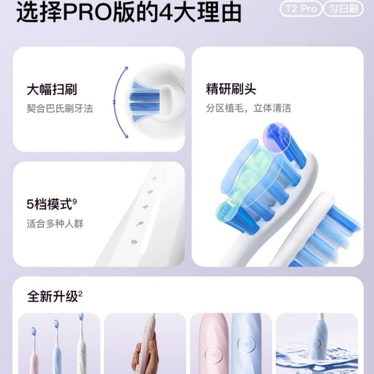 【中國直郵】 舒客 電動牙刷成人軟毛自動學生情侶男女套裝 T2Pro夢粉+2個刷頭 3