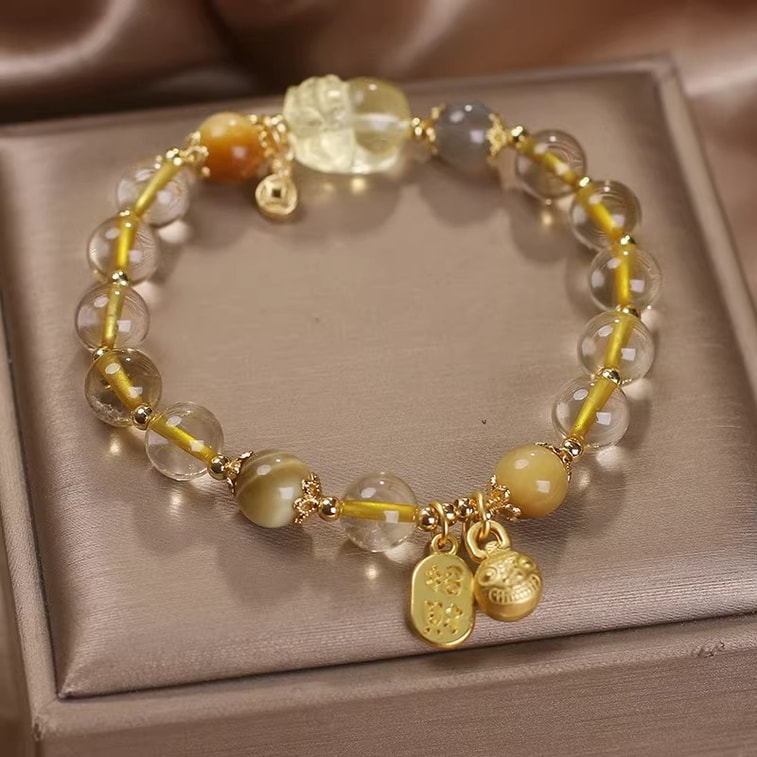 Wanbilin Sélection 【Richesse】 Bracelet en cristal de roche naturel et pierre de lune pour femme, attrape-trésors, 8 mm, énergie de richesse 3