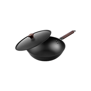 SUNCHA雙槍 中式鐵鍋 熟鐵炒鍋 家用不沾鍋 老式炒菜鍋 附鍋蓋 32cm