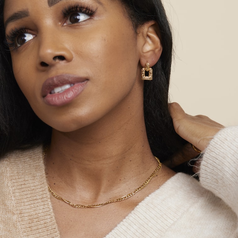 SHAPES STUDIO 金色复古熔岩方形耳环 一对 4