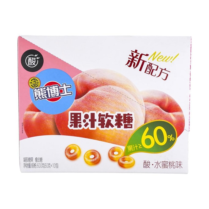 徐福记 熊博士 果汁软糖 酸水蜜桃味 10包入 600g【真果汁含量≥60%】
