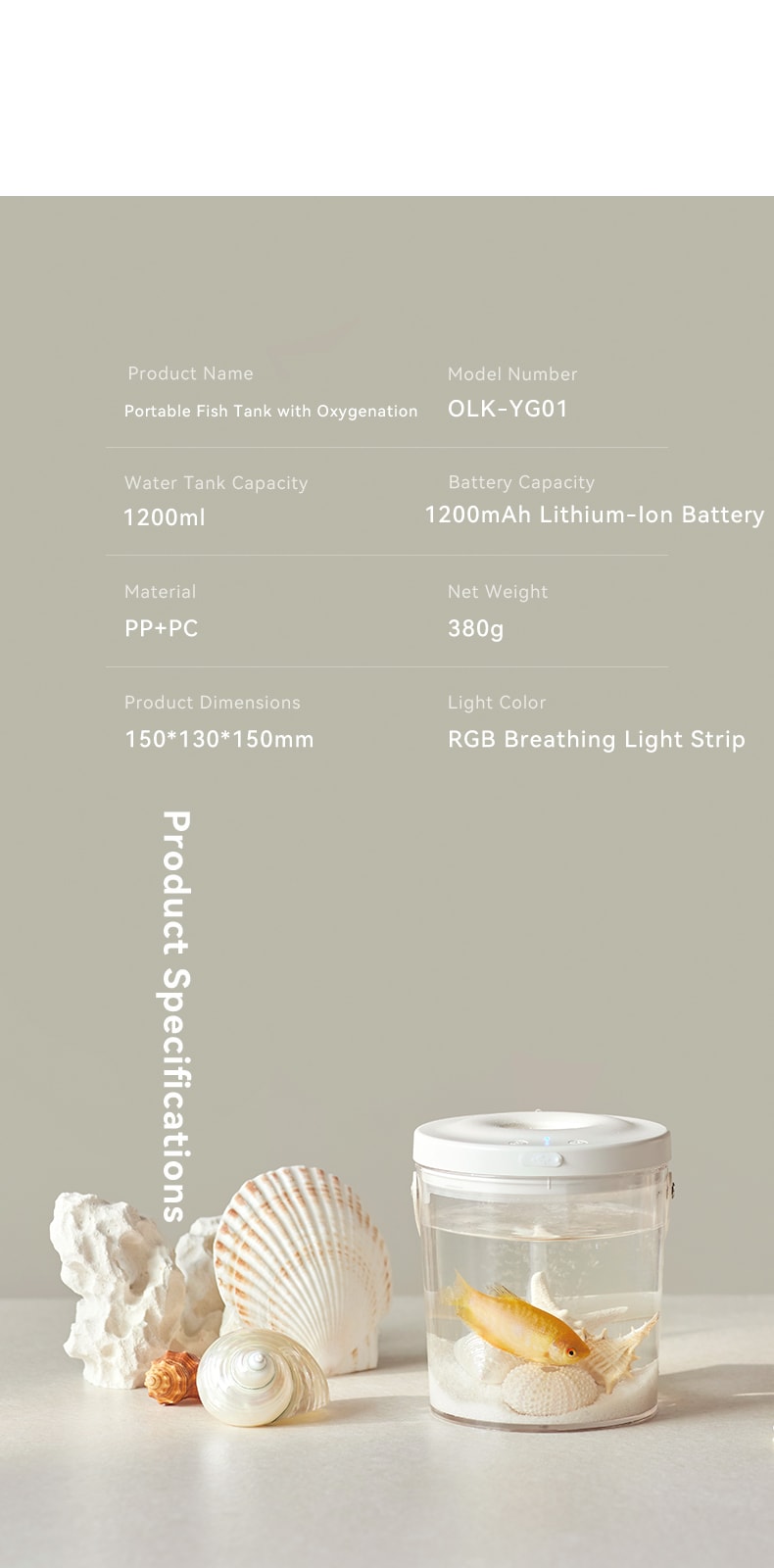 OLAYKS 魚缸新款小型桌上型工作便攜式戶外打氧無線注氧金魚缸