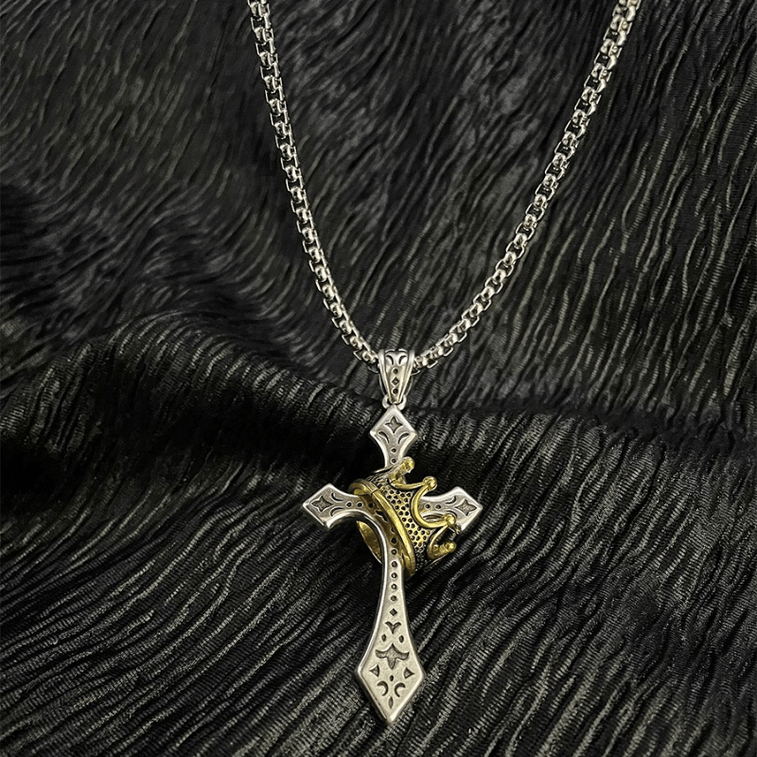 [中国から直送] Youquyoupin リトルプリンス クラウンクロスネックレス メンズ トレンディなヒップホップスタイル 個性的なストリートスタイルペンダント 65cm 3