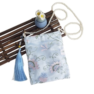 New Forest Style Antique Lace Embroidered Hanfu Bag Small Square Crossbody Bag Mixed Colors One Size Fits All Blue