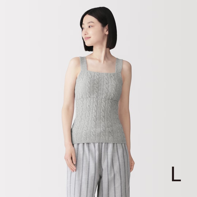 Women's Cotton-Blend Fluffy Knit Bra Tank Top Gray L 1枚