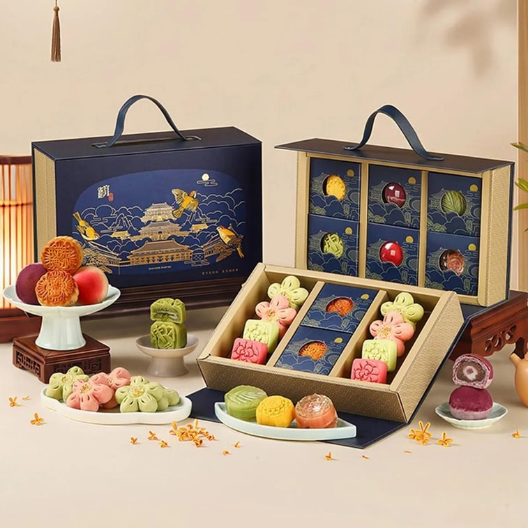 Moon Splendor Mooncake Gift Box 25.82oz 【Mango Pomelo Sago+Jasmine Milk Tea Lava Milk Grape+Peach+Rose Lychee+Lotus Seed】 3