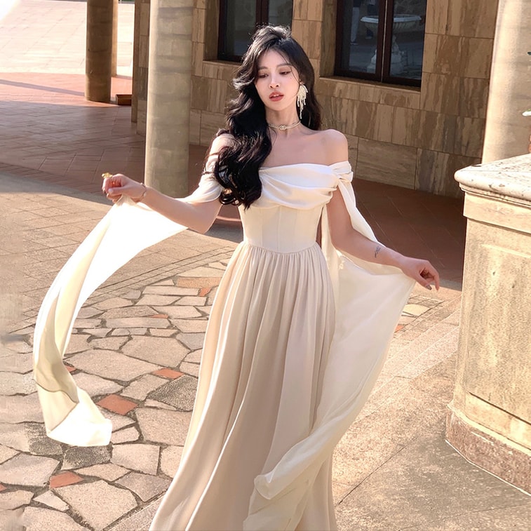 French Party White Gown High End Design Niche Strapless Dress Birthday Annual Dinner Elegant Dress Off White  M 5