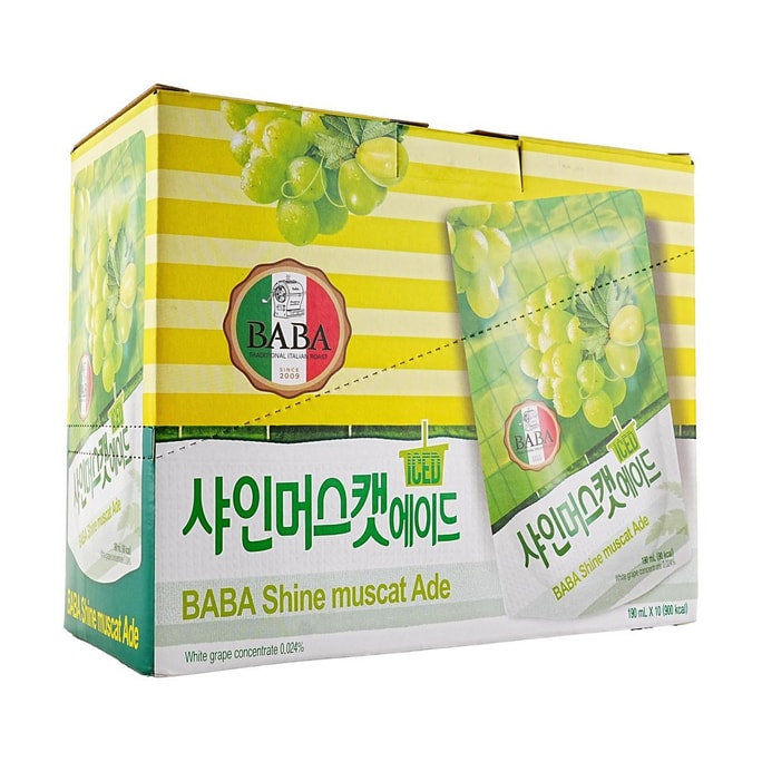 BABA Shine Muscat Ade Juice,6.42 fl oz*10packs【0 Fat Low Calories】