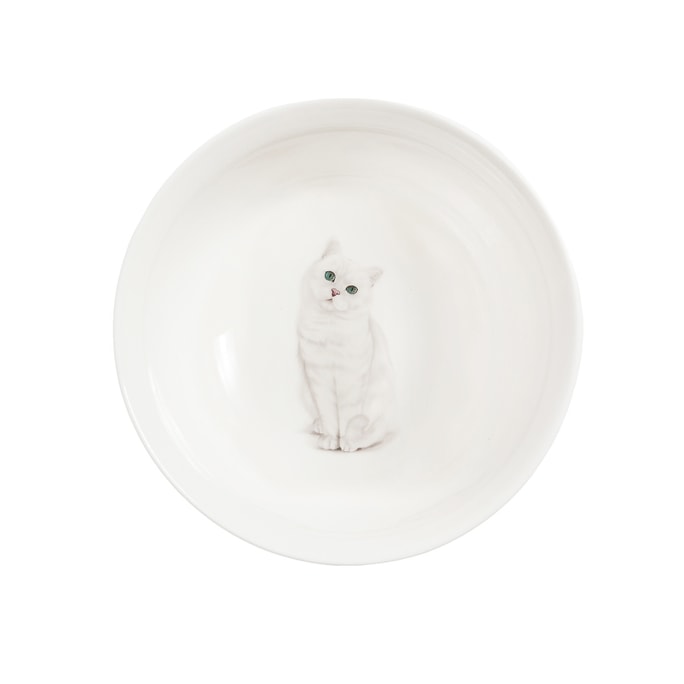 Petorama陶瓷宠物肖像印花圆形碗-银渐层