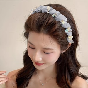 High skull crystal headband for women, new high-end style, light luxury, western-style fashion, wash face headband, pressed hair clip headband, blue gray one piece set