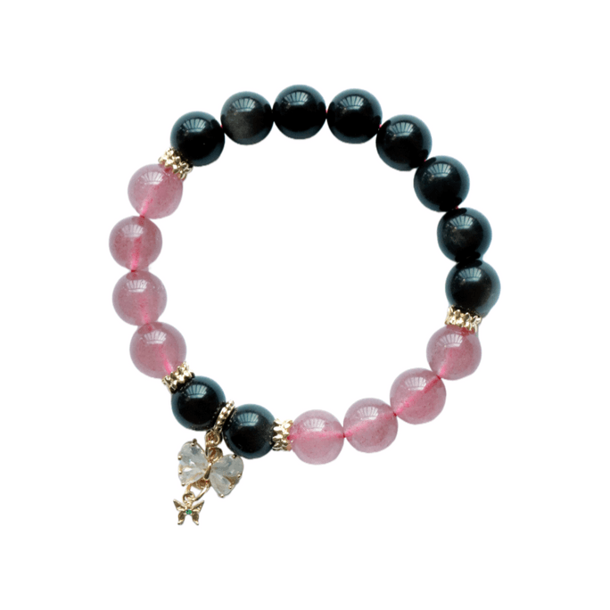 Natural Silver Sheen Obsidian & Strawberry Quartz Bracelet – Double Protection 1Piece