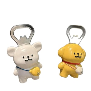 【필수 아이템】 러왕 라인 강아지 병따개, 귀여운 강아지 자석 냉장고 자석, 장식용 만화 피규어, 맥주 오프너 - 2개입