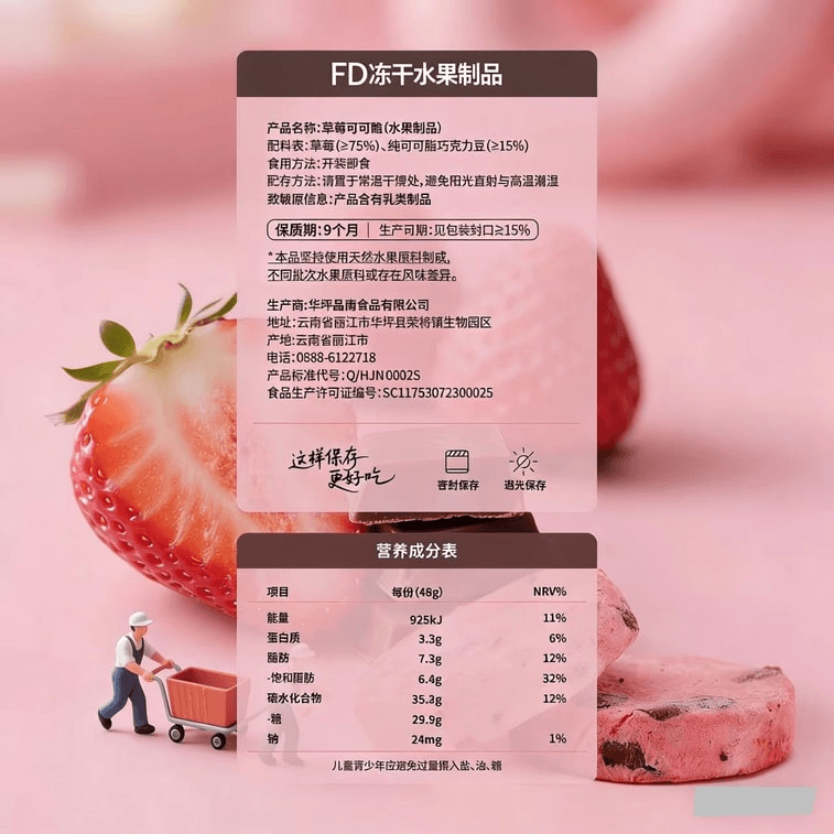 【中国直邮】 拾味严选 冻干草莓水果脆片果蔬薄脆片儿童健康休闲零食草莓可可脆48g*1袋