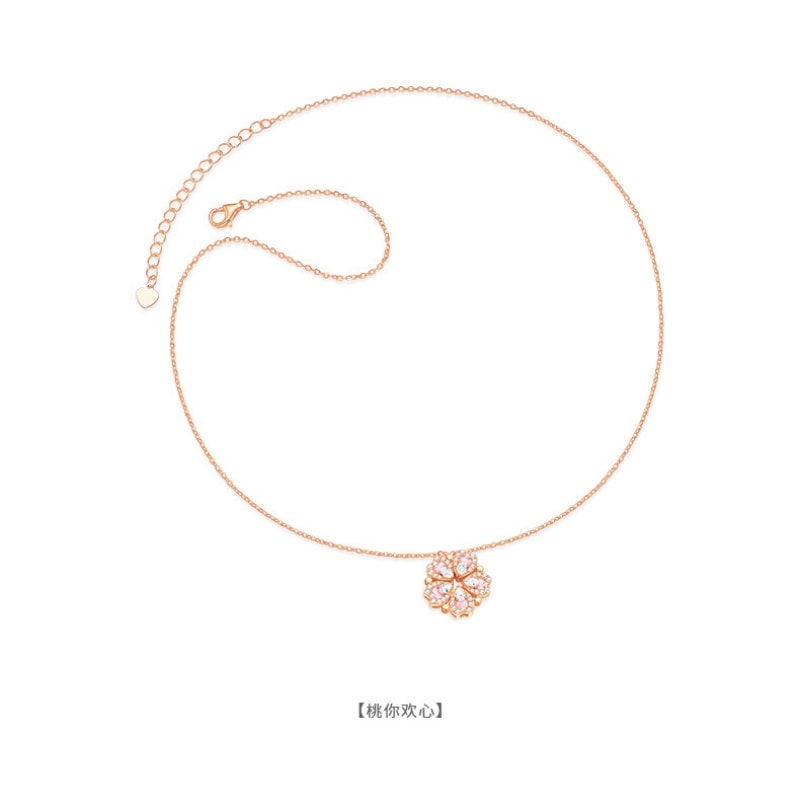 【中国直邮】 周大生 桃花爱心项链纯银S925轻奢设计高级感锁骨链新年礼物桃花运送 桃花项链 -金色 一条装