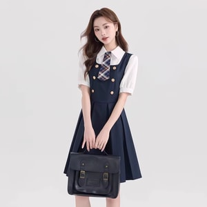 HSPM New Shirt With Tie College Style Dress Set Blue Two-Piece Set S